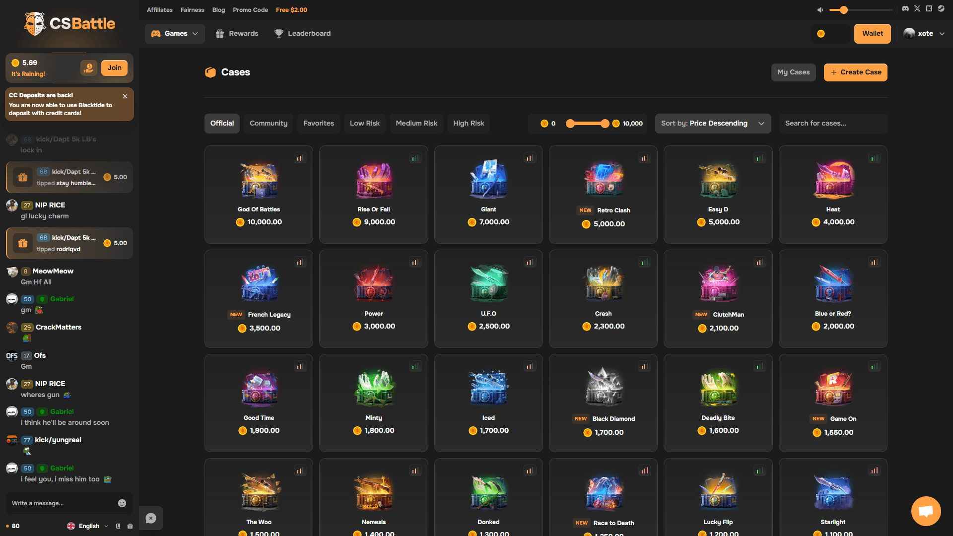 CSBattle Cases Page ScreenShot
