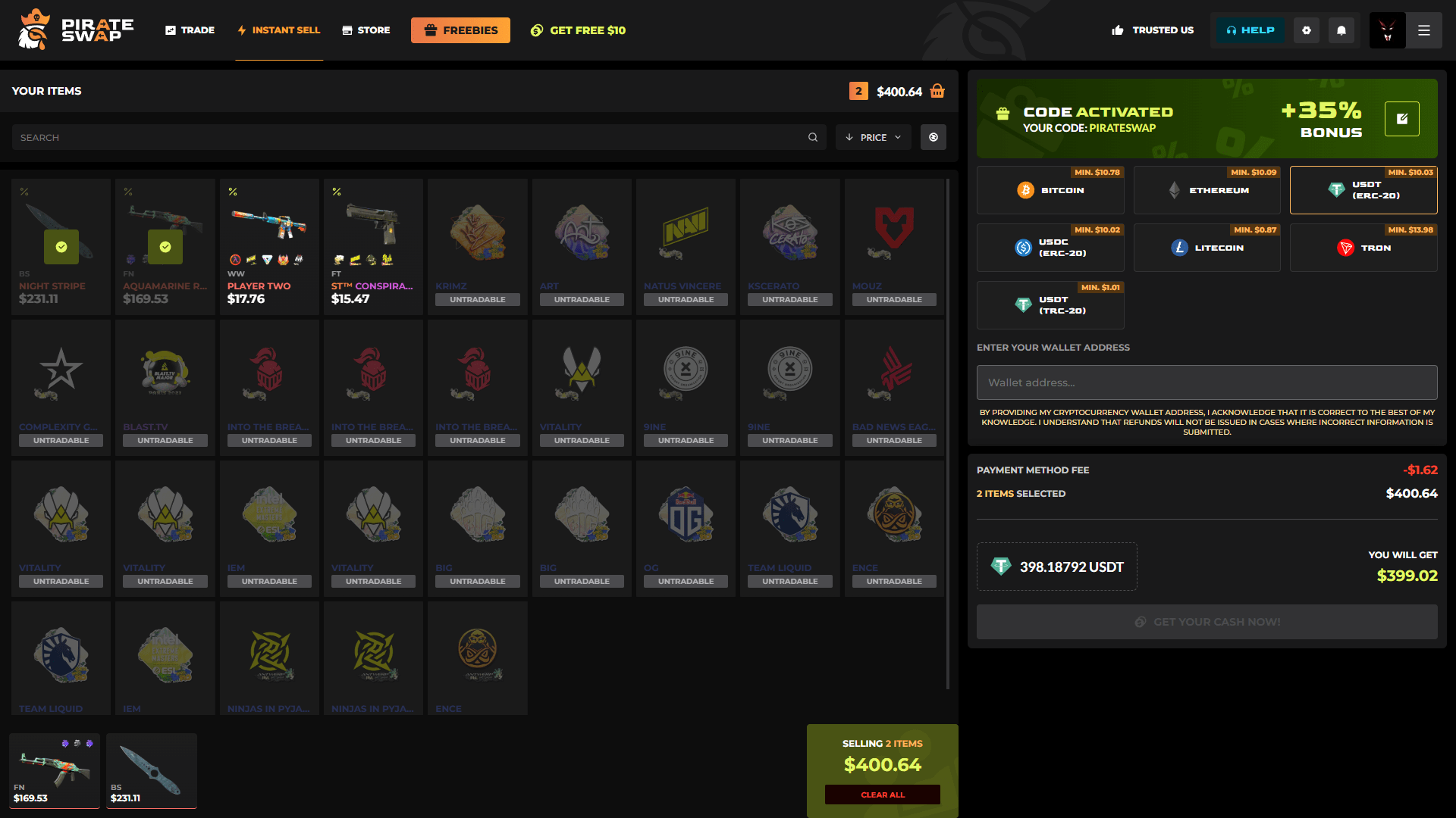 PirateSwap Instant Sell ScreenShot