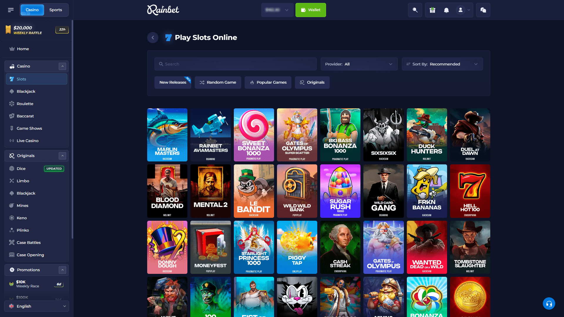 Rainbet Slots List ScreenShot