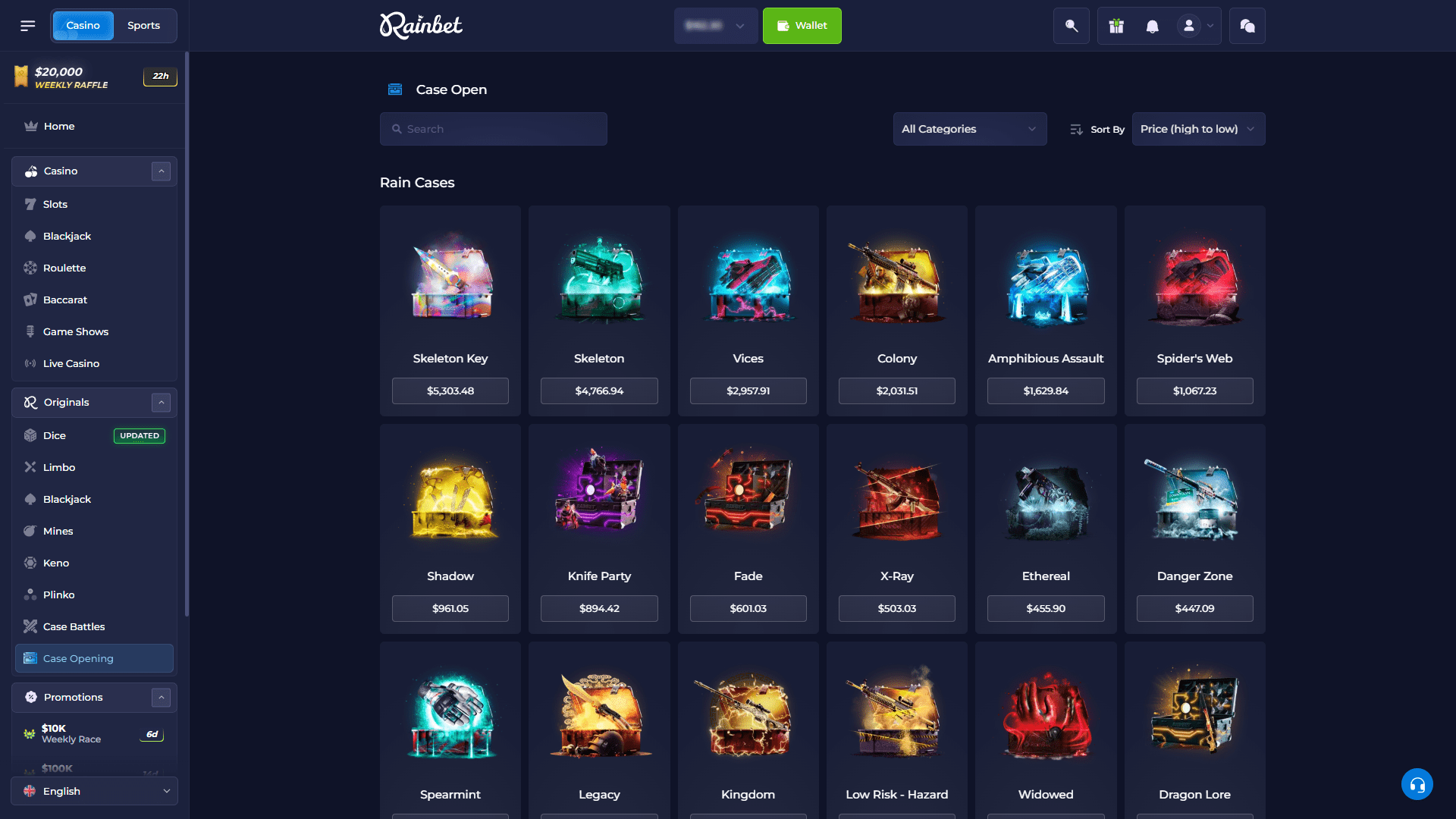 Rainbet Cases List ScreenShot